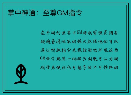 掌中神通：至尊GM指令